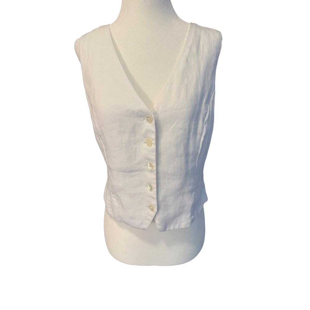 J.Crew Womens White 100% Linen Button Front Waistcoat Vest Size 6 BY698 NWT